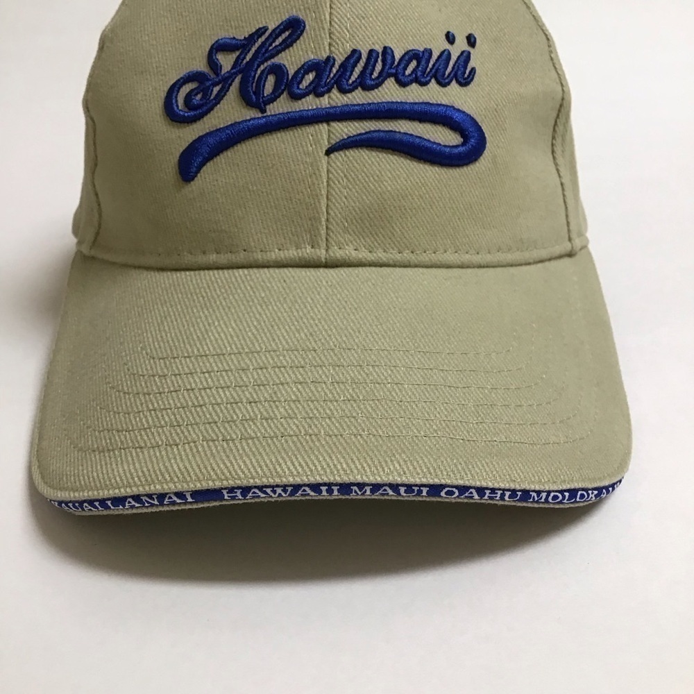Hawaii Surfware Hat Khaki Blue Embroider Dad Cap Islands Written Brim All Cotton